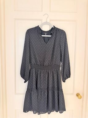 DREW Black Textured Tiered V-Neck Long Sleeve Dress